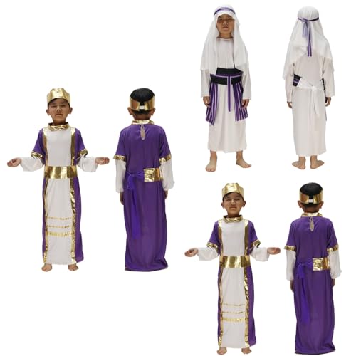 Kids Muslim Thobe Boys Arab Thobe Ethnic Ramadan Islamic Clothing Long Sleeve Arabic Prayer Kaftan Eid Trendy Maxi Dresses - color: Purple, size: 8-10 Years