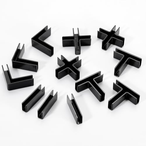 uxcell 12Pcs Plastic Glass Connector, t Shaped Glass to Glass Clamp for 4mm Thick, Fixing Bracket Rimless Clip Holder for Aquarium Fish Tank Display Shelves, (4mm, Black) - size: 4mm