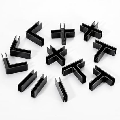 uxcell 12Pcs Plastic Glass Connector, t Shaped Glass to Glass Clamp for 6mm Thick, Fixing Bracket Rimless Clip Holder for Aquarium Fish Tank Display Shelves, (6mm, Black) - size: 6mm