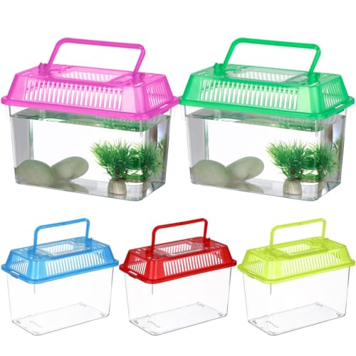 PRETYZOOM Portable Fish Tank Pet Box Small Plastic Aquarium with Handle Mini Handheld Fish Bowl 5.9 Inch for Home and Travel Use