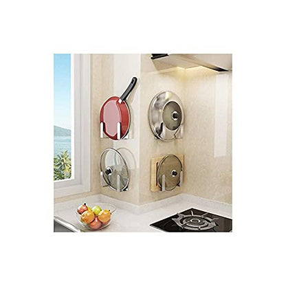 Pot Lid Holder Stainless Steel Wall Mounted 3M Self Adhesive Pan Cover Racks (Set of 4) Freely Adjustable Length (Silver) - color: Silver