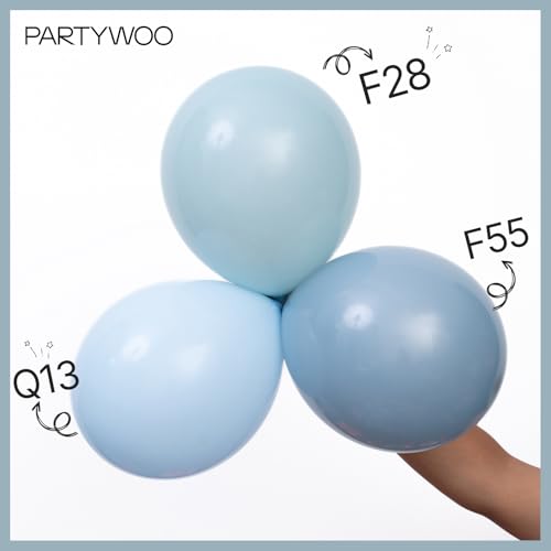 PartyWoo 더스티 블루 풍선 140피스 다양한 사이즈 팩 45.7cm(18인치), 30.5cm(12인치), 25.4cm(10인치), 12.7cm(5인치), 슬레이트 블루 보헤미안 뉴트럴 풍선 아치 키트, 베이비 샤워, 졸업 고양이 토네이도, 생일 파티 장식, 블루-F55 - color: 블루-f55