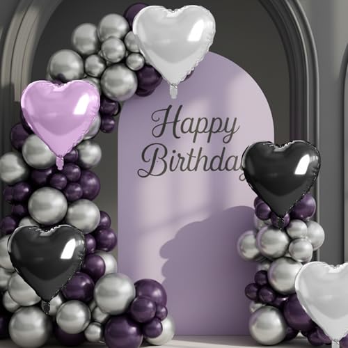 Purple Black Heart Balloons, 10PCS Silver Foil for Goth Princess Birthday - color: Black Purple