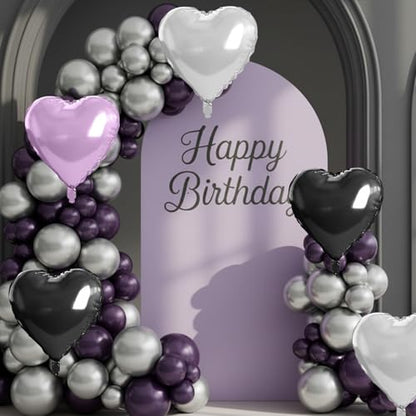 Purple Black Heart Balloons, 10PCS Silver Foil for Goth Princess Birthday - color: Black Purple