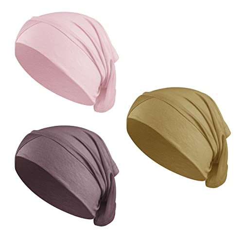 PURFUN 3 Pcs Muslim Inner Hijab Caps Women Solid Color Under Hijab Caps Stretchy Breathable Full Cover Undercap Tube Bonnet - color: Yellow+coffee+pink