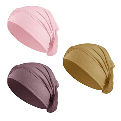 PURFUN 3 Pcs Muslim Inner Hijab Caps Women Solid Color Under Hijab Caps Stretchy Breathable Full Cover Undercap Tube Bonnet - color: Yellow+coffee+pink