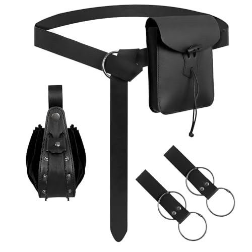 7PCS Renaissance Belt Pouch Set Medieval Pirate Costume Accessories (Black LSYD) - color: Black LSYD
