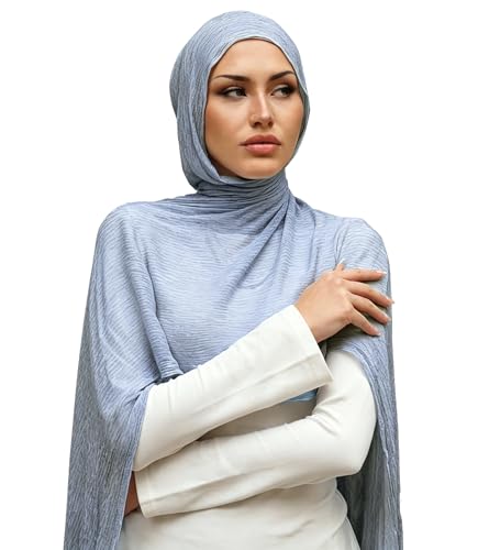 Crinkle Cotton Hijab, Soft Light and Breathable Hijab Scarf For Women, Suitable for All Seasons - color: Jean Blue