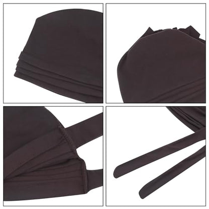 Suillty Women's Pre-Tied Muslim Hijab Bonnet Pleated Ruffle Turban Chemo Cap Underscarf Islamic Headwear - color: Coffee