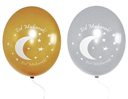 Eid Mubarak Silver and Gold Party Balloons (20 Pack) - size: 20 Pack