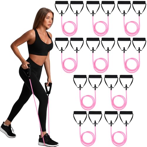 10 Pcs Resistance Bands with Handles Exercise Stretch Bands for Exercise Resistance Tube Band with Handles Resistances Fitness Band for Working Out 10 to 15 Pounds for Women Men Yoga, Pink