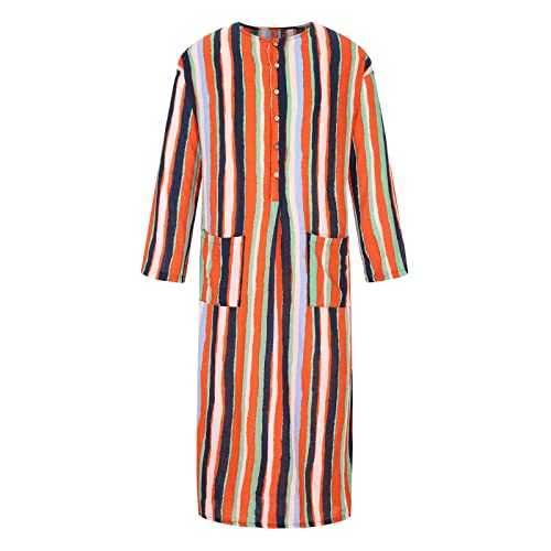 Men's Muslim Kaftan Thobe 3/4 Sleeve East Islamic Saudi Arabic Robes Lightweight Stripe Printed Dubai Caftan Gown - color: Orange, size: Small