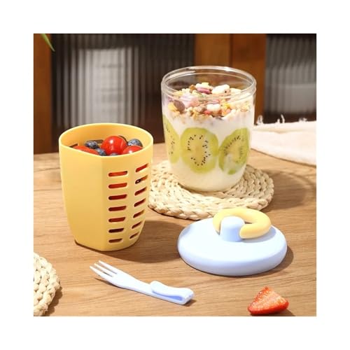 Portable Salad Cup with Fork and Spoon - Double Layer Fresh Keeping Box for Office and Picnic Use(Yellow) - color: Yellow