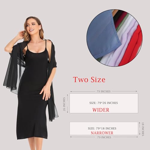 Shawls and Wraps for Evening Dresses Sheer Chiffon Women Elegant Soft Silky Wraps Wedding Bridal Scarf - color: Black, size: 79*18‘’