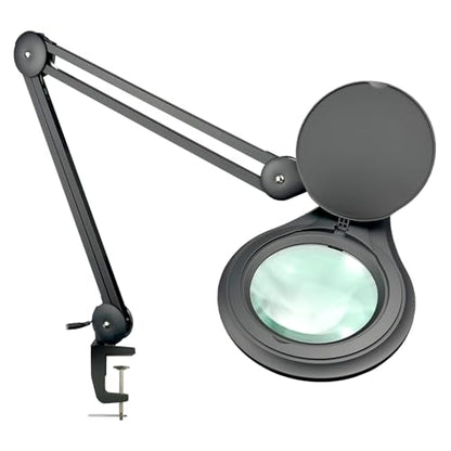 ESD Safe (Glass Lens) Professional LED Magnifying Lamp with Clamp (3 Diopter, 1.75X) Work Light, 4 Brightness Levels, Daylight Bright, 1200 Lumens, 5600K-6000K, Matte Black, BoliOptics MG16303122