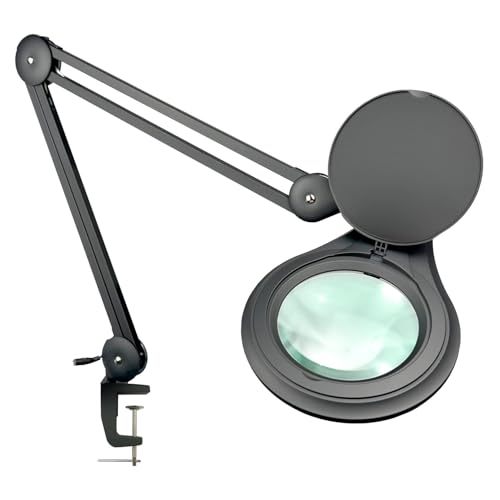 ESD Safe (Glass Lens) Professional LED Magnifying Lamp with Clamp (3 Diopter, 1.75X) Work Light, 4 Brightness Levels, Daylight Bright, 1200 Lumens, 5600K-6000K, Matte Black, BoliOptics MG16303122