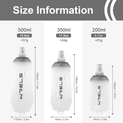 WRELS 200ml/350ml/500ml Collapsible Soft Flask,BPA Free Folding Soft Water Bottle with Hanging Ring,Lightweight TPU Hydration Flask for Running Marathon Cycling Hiking - color: Grey-500ml*2
