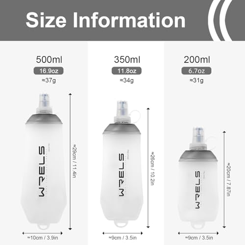 WRELS 200ml/350ml/500ml Collapsible Soft Flask,BPA Free Folding Soft Water Bottle with Hanging Ring,Lightweight TPU Hydration Flask for Running Marathon Cycling Hiking - color: Grey-350ml*2