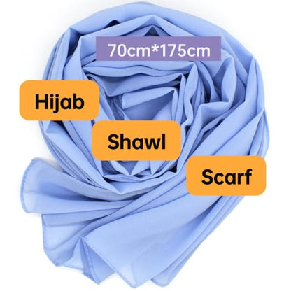Chiffon Scarf for Women Lightweight Breathable Sunscreen Soft Solid Hijab Scarf for Daily & Muslim Wear - color: Light Blue Chiffon Scarf