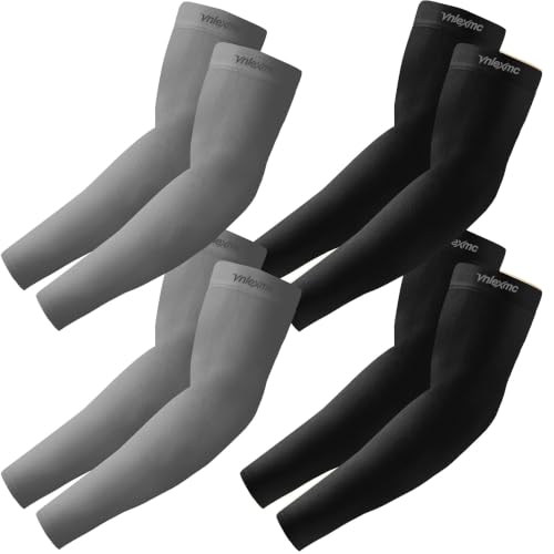 Arm Sleeves Cooling UV Sun Protection Tattoo Cover Up 4 Pk for Men Women - color: 2 Black+2 Gray