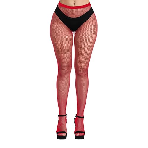 Bestjybt Womens Fishnet Tights High Waist Mesh Fish Net Stockings Pantyhose | Cool Pattern, Sexy, Perfect For Daily Use, Costume Halloween Cospaly, Versatile, Stretchy, Non-Itchy, Great Fit - color: Red