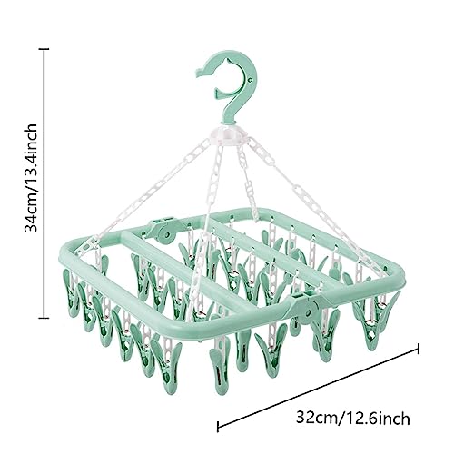 SteelFever Clothes Drying Hanger with 32 Clips, Foldable Hanging Drying Rack for Clothes Underwear Socks (Light Green) - color: Light Green