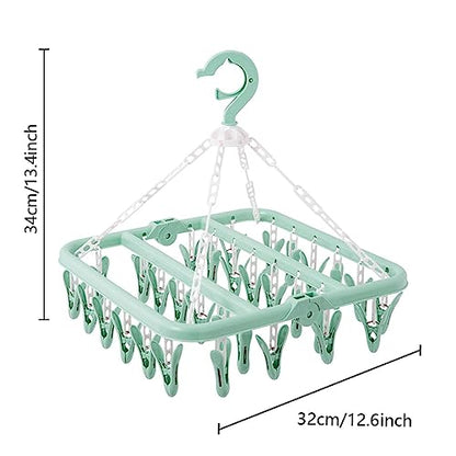 SteelFever Clothes Drying Hanger with 32 Clips, Foldable Hanging Drying Rack for Clothes Underwear Socks (Light Green) - color: Light Green