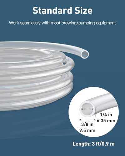 Pawfly 3 ft Food Grade Silicone Tubing, 1/4" ID x 3/8" OD, High Temp Pure Silicone Hose for Home Brewing Winemaking, Flexible Transparent Plastic Tubing, Silicone Pipe, Air Hose, Aquarium Tubing - size: 3 FT, style: 1/4" ID x 3/8" OD