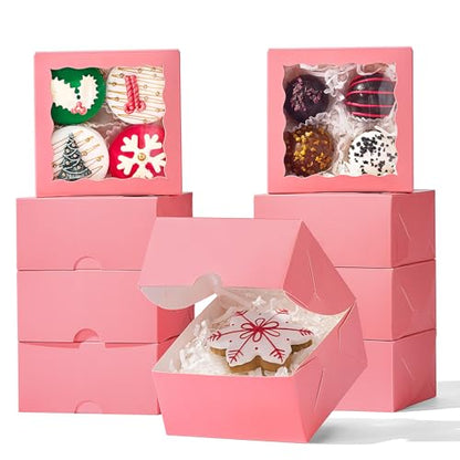 40 Pack Bakery Boxes 4x4x2 Inches Cookies Boxes Mini Bundt Cake Boxes Pie Box Cinnamon Roll Treat Boxes Chocolate Truffle Packing Party Wedding Favor - color: Pink