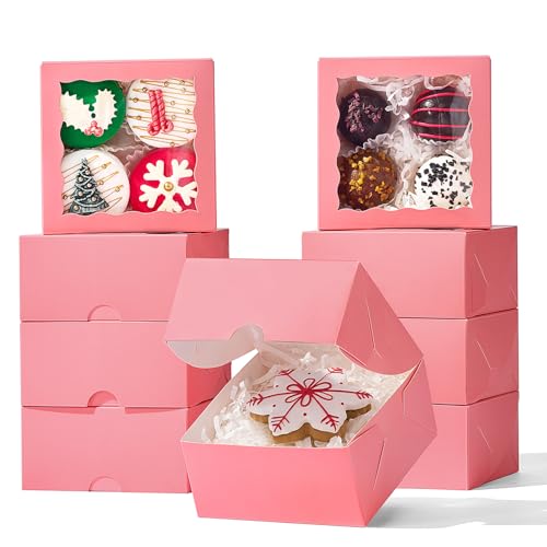 40 Pack Bakery Boxes 4x4x2 Inches Cookies Boxes Mini Bundt Cake Boxes Pie Box Cinnamon Roll Treat Boxes Chocolate Truffle Packing Party Wedding Favor - color: Pink