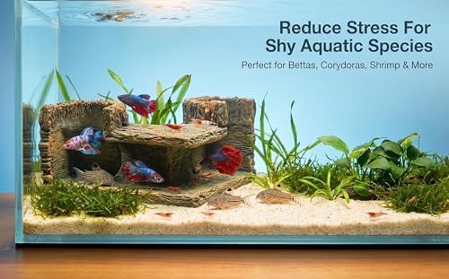 Aquarium Corner Cave Tunnel Decoration, Resin Fish Tank Hideout for Betta, Shrimp, Cichlid and Guppy, L-Shaped Underwater Hollow Log Ornament
