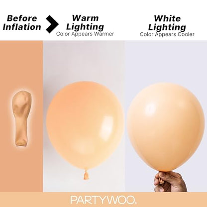 PartyWoo 누드 풍선 140피스 다양한 사이즈 45.7cm(18인치), 30.5cm(12인치), 25.4cm(10인치), 12.7cm(5인치), 살구, 보헤미안 가을 뉴트럴 풍선 아치 키트, 가랜드, 졸업 생일 소년 베이비 샤워 테마 파티 장식, 브라운-F05 - color: Apricot-f05