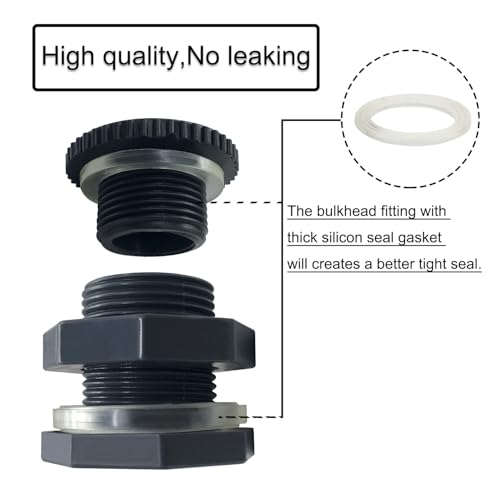NPT 3/4 Female PVC Heavy-Duty Bulkhead Fitting with Plug, Silicon Seal Gasket Water Tank Connector for 1.5 Inch Hole Saw Rain Barrels, Aquariums 2Pcs (Thickened Version) - size: 3/4 NPT Female