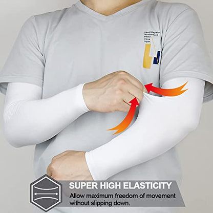 beister UV 및 자외선 차단 암 슬리브, 남성 및 여성용, UPF 50+, 쿨링 스포츠 압박 암 슬리브 - color: 화이트., size: Large