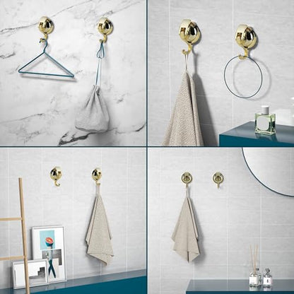 Heavy Duty Vacuum Suction Cup Hooks, Gold Plated Polished Super Suction for Kitchen Bathroom, 2 Pack - color: Gold