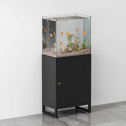 Home Office Fish Tank Stand, Professional Metal Aquarium Stand Storage Shelf Heavy Duty Breeder Turtle Terrarium Stand Rack, Reptile Tank Stand with Lockers，Fish Tank Cabinet - color: Black, size: 50*30*70cm