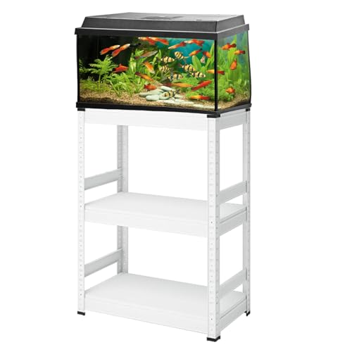 20 Gallon Metal Fish Tank Stand, Freestanding Adjustable Bookshelf Storage Shelves, ,Heavy-Duty Industrial Microwave Stand, Kitchen Utility Organizer for Home Office(60x30x80cm(24x12x31inch), White) - color: White, size: 60x30x80cm(24x12x31inch)