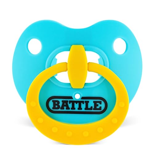 Battle Sports Binky Oxygen Football Mouthguard - Detachable Strap, Maximum Breathability, Works with Braces & No Boiling Required - color: Baby Blue/Yellow