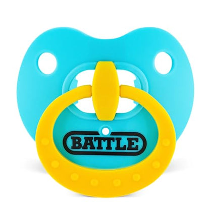 Battle Sports Binky Oxygen Football Mouthguard - Detachable Strap, Maximum Breathability, Works with Braces & No Boiling Required - color: Baby Blue/Yellow