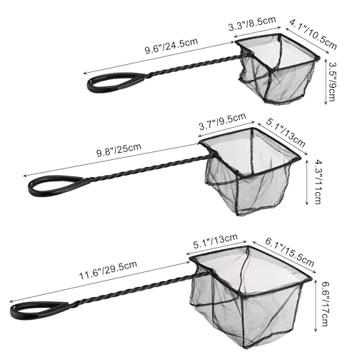 Lpraer 4in 5in 6in Aquarium Fish Net Green Fine Mesh Nylon Net Collection with 11" Long Handle Square Quick Catch Fish Net for Fish Tank - color: Black, size: 6PCS 4，5，6"