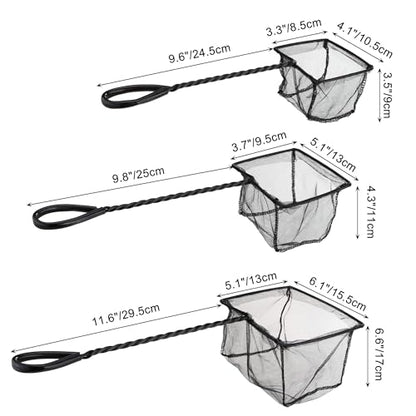 Lpraer 4in 5in 6in Aquarium Fish Net Green Fine Mesh Nylon Net Collection with 11" Long Handle Square Quick Catch Fish Net for Fish Tank - color: Black, size: 6PCS 4，5，6"