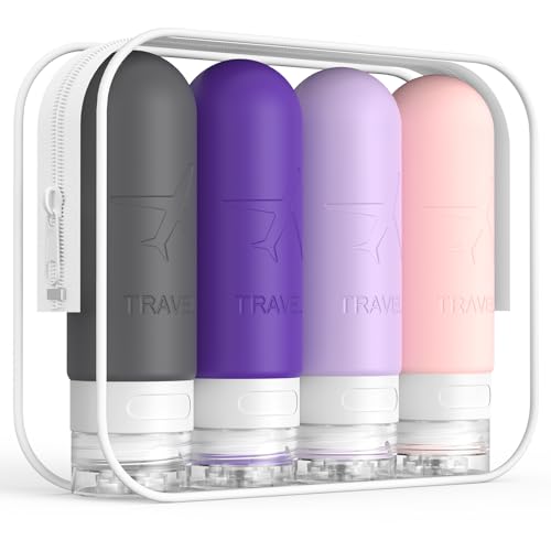 ME.FAN Travel Bottles for Toiletries,3oz Silicone Travel Size Containers, TSA Approved Squeezable Portable Split Bottle, Travel Accessories for Conditioner Shampoo Lotion - 4 Pack Purple - color: Purple