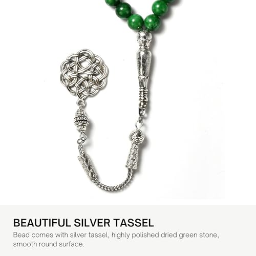 Premium Tasbih, Muslim Prayer Beads, 99 Beads (8mm), Green Chalcedony, Unisex, 22 Inches