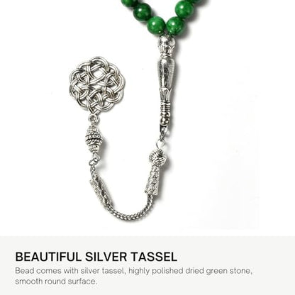 Premium Tasbih, Muslim Prayer Beads, 99 Beads (8mm), Green Chalcedony, Unisex, 22 Inches