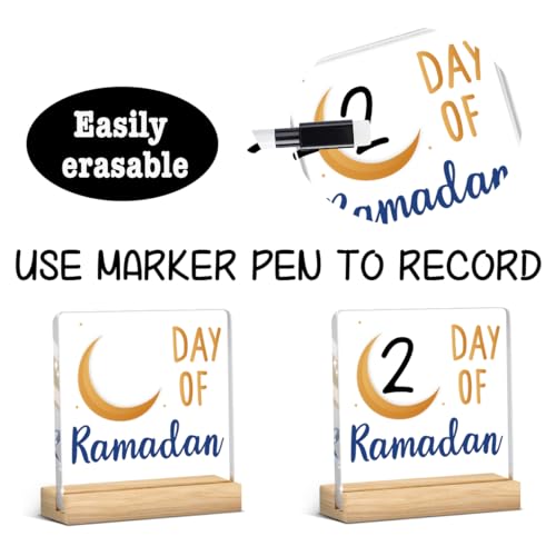 Islamic Ramadan Countdown Decor Ramadan Decorations for Home Table Eid Mubarak Decorations Happy Ramadan Acrylic Sign for Farmhouse Desk Centerpiece - style: Modern