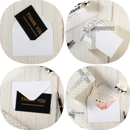 100 Pack Mini Envelopes with Blank Note Cards, White | 4 x 2.7 Inches, Self-Adhesive, Small Business Card Size - color: White-White