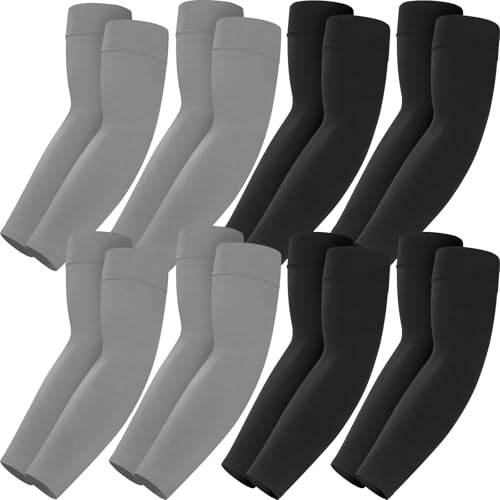 Mochabao 8 Pairs Soft Arm Sleeves, UV Sun Protection Cooling Compression Arm Covers for Outdoor Work, Sports, Men & Women - color: 4 Black + 4 Dark Grey