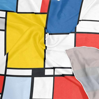 Bolaz Women's Square Silk Hair Scarves and Wraps Headscarf Abstract Head Neck Scarf Bandana 24inch - color: Abstract Geometrical Red Yellow
