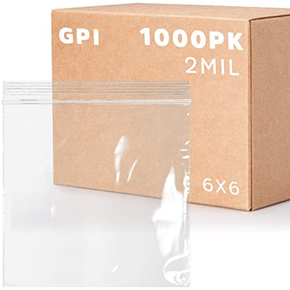 Clear Plastic Zip Sandwich Bags - Bulk GPI Case of 1000 6" x 6" 2 mil thick, Strong & Durable RECLOSABLE Poly Baggies With Resealable Zip Top Lock For Travel, Storage, Packaging & Shipping. - size: 6" x 6"