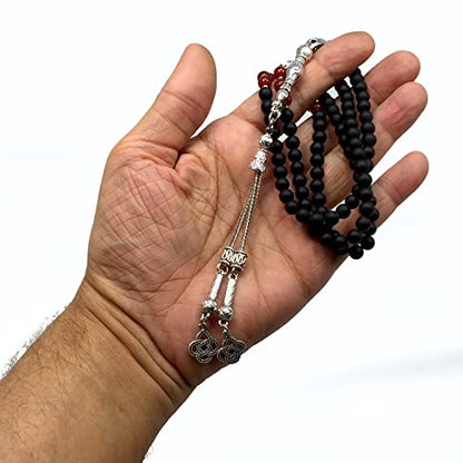 Special Prayer Beads Series -99 beads- Tesbih Tasbih Tasbeeh Misbaha Masbaha Subha Sebha Sibha (Black Matte Agate Stone Design -6 mm Small Beads-) - color: Black Matte Agate Stone Design -6 mm Small Beads-